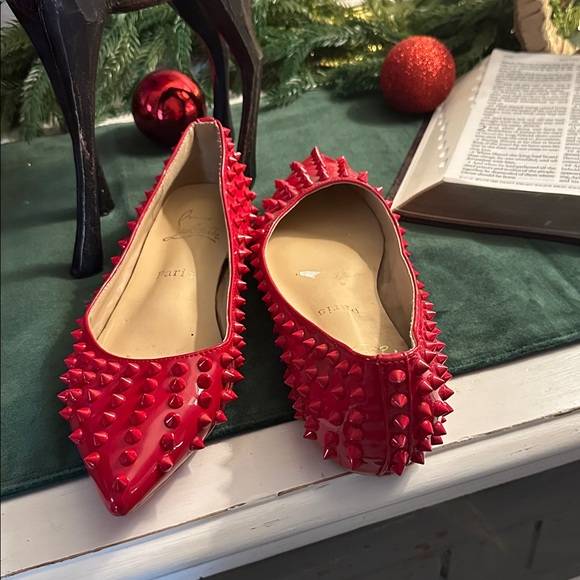 Christian Louboutin Candy Apple Red Spike Flats 38 - Picture 2 of 9